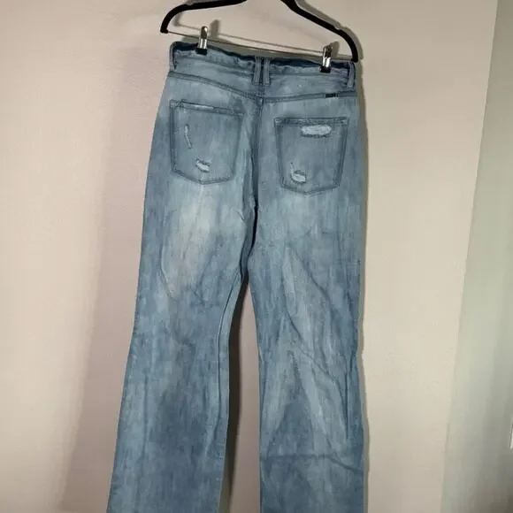 KanCan High Rise Distressed Wide Leg Jeans Light Wash Button Fly Size 9/28 - Picture 5 of 6